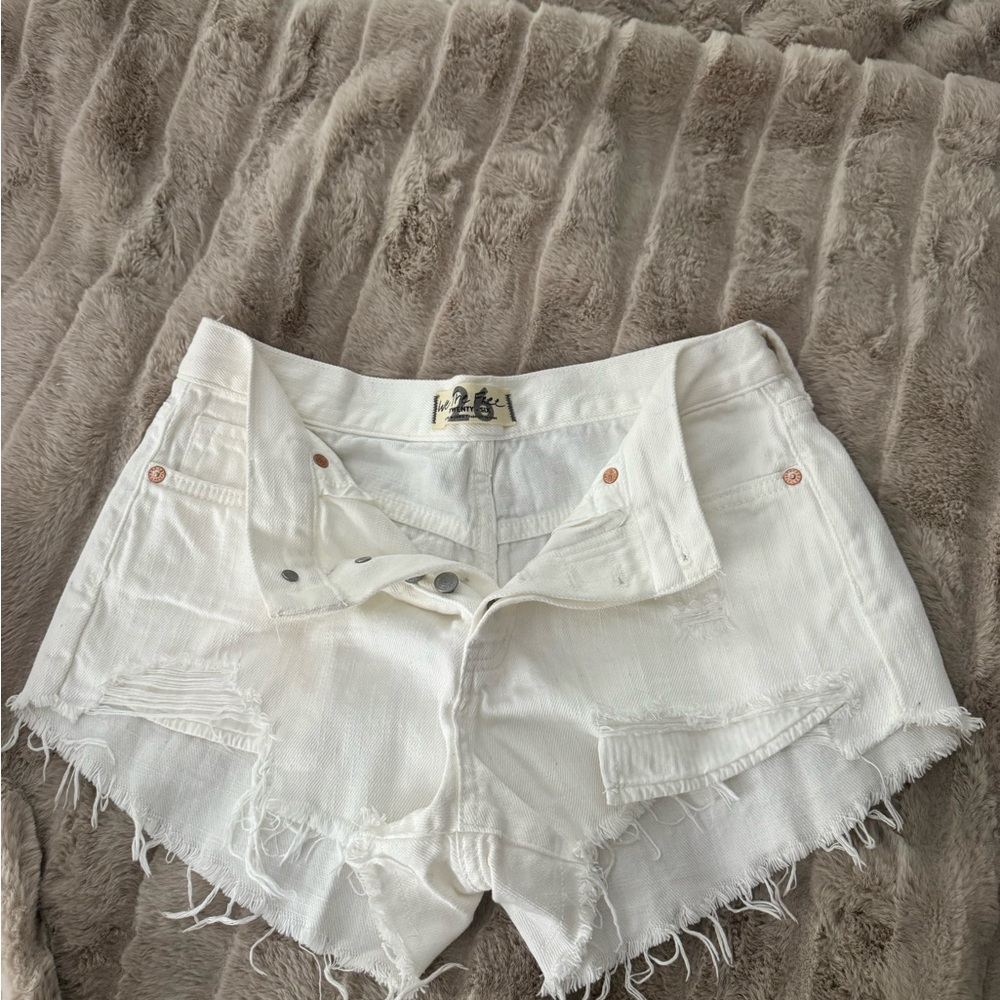Free People White Frayed Jean Shorts